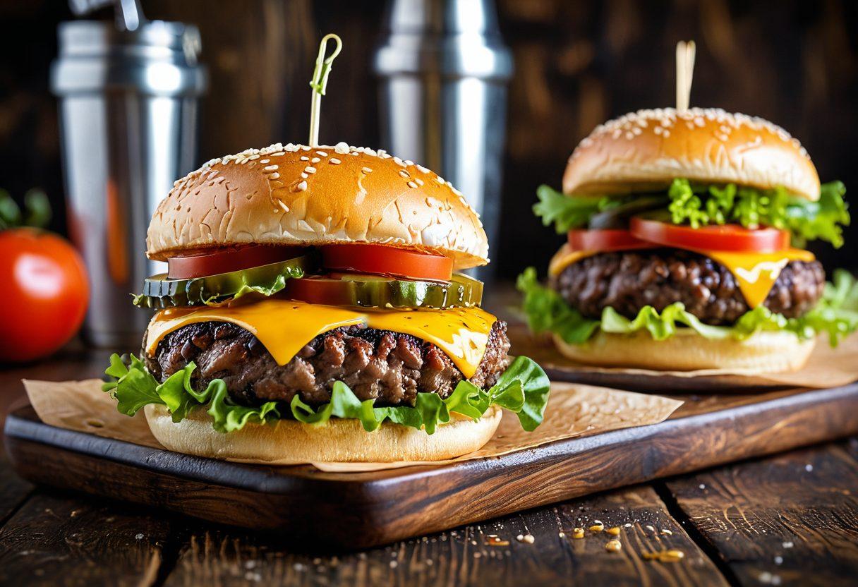 An enticing, super-realistic image of a mouthwatering, handcrafted Texas burger with juicy beef patty, fresh vegetables, and melted cheese. Background shows a classic Texan diner transitioning into a modern, sleek home setting with a person comfortably ordering the burger online. Vibrant colors and appetizing close-up details. super-realistic. vibrant colors.
